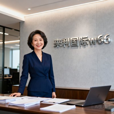 一位气质优雅的中年女性财务总监，穿着深蓝色职业装，面带微笑，背景是整洁明亮的办公室，她是来利国际w66服务过的企业财务负责人。